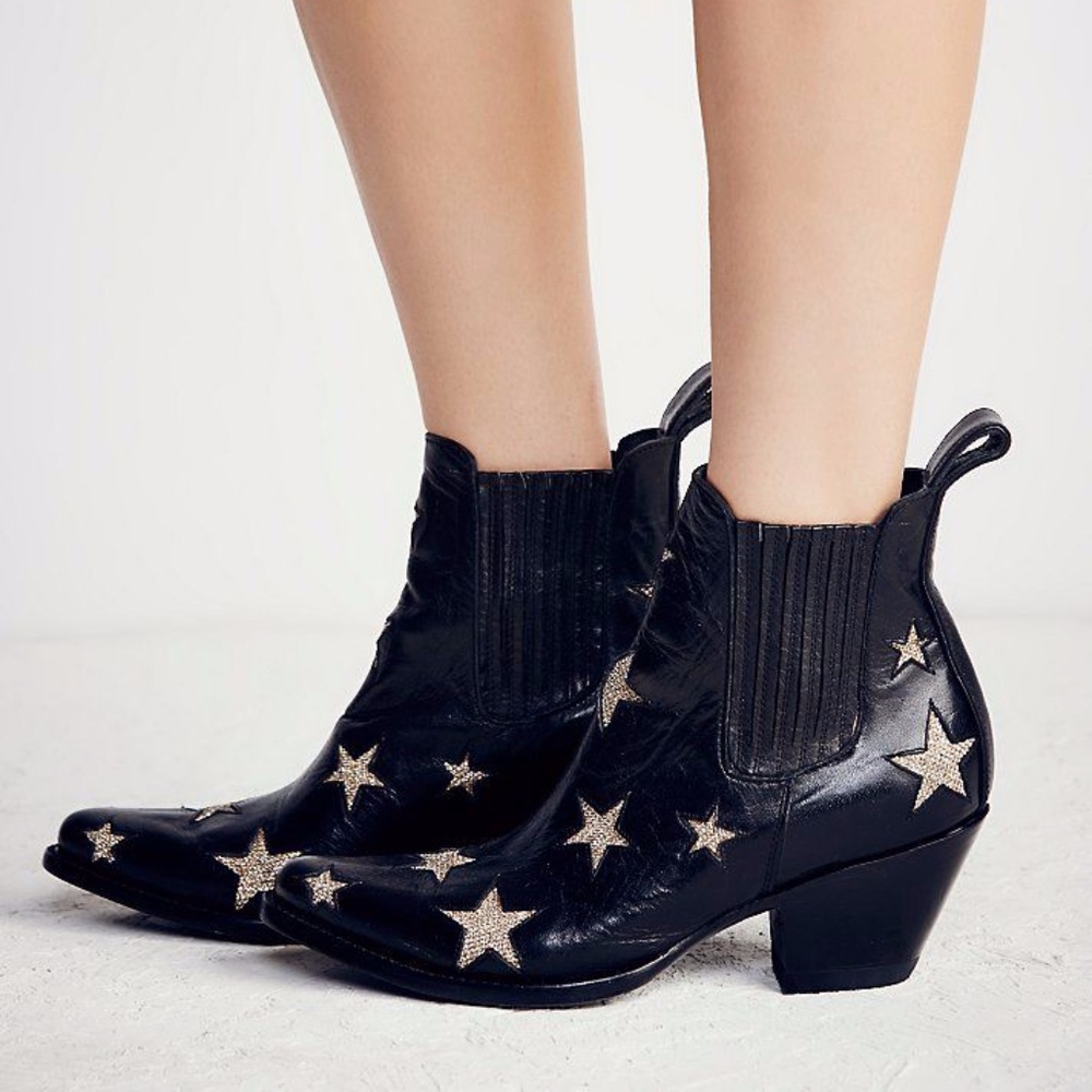 Black Leather Star Boots Size 37